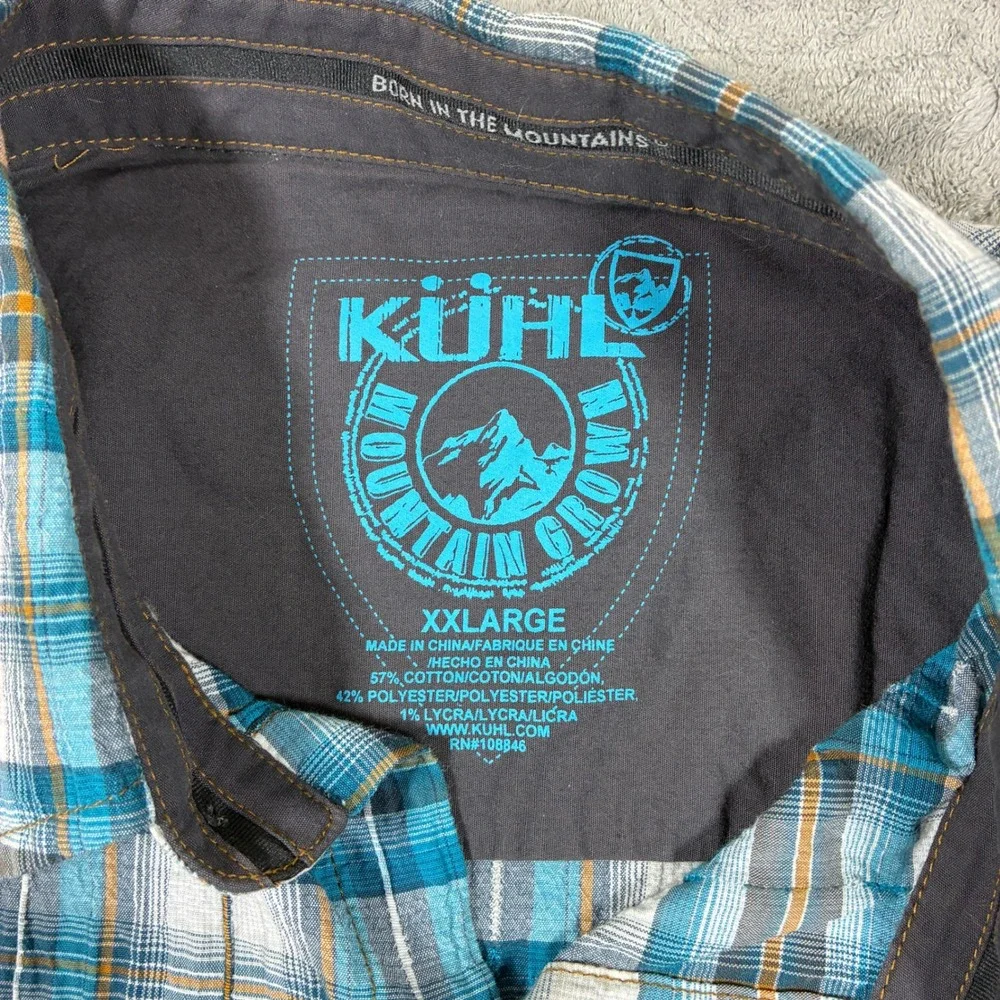 Kuhl Mens Hiking Button Down Shirt Size XXL Plaid Short Sleeve Blue - Picture 3 of 10